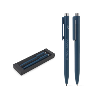 Set van balpennen in gerecycled aluminium, met of zonder blauwe inkt