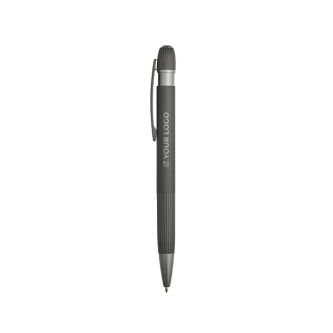 Aluminium balpen met rubbercoating en reliëfdetails, blauwe inkt