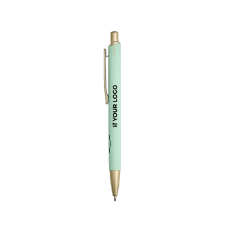 Aluminium pen met matgouden details, uitsparing en blauwe inkt