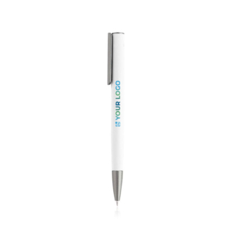 Gerecyclede aluminium balpen met rubberafwerking, blauwe inkt met jouw bedrukking