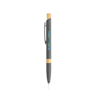Pen van gerecycled aluminium met bamboedetails, blauwe inkt