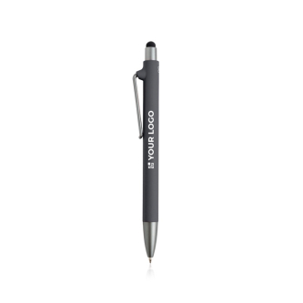 Eco-pen van herbruikbaar plastic met rubberen afwerking, blauwe inkt