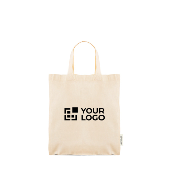 Tas van recycled katoen en plastic met korte hengsels 140 g/m²