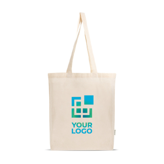 Tas van gerecycled katoen en plastic met bodemvouw 140 g/m2