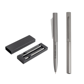 Set balpen en rollerpen van aluminium met hexagonaal design