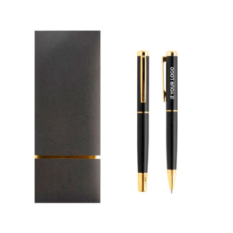Set van metalen balpen en roller met elegante uitstraling, blauwe inkt met jouw bedrukking