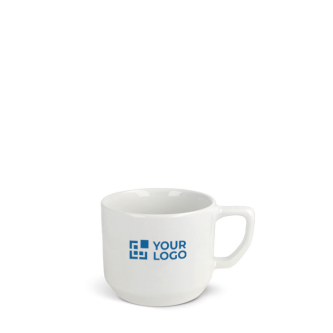 Witte keramische mok met compact rechthoekig handvat 250ml met jouw bedrukking