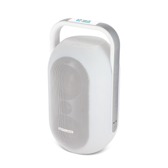 Witte speaker met sfeerverlichting en bovenhandvat van Muse