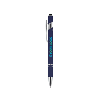Pen van gerecycled aluminium met stevige clip en blauwe inkt