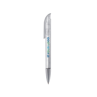 Transparante plastic pen met metalen punt gemaakt in de EU met jouw bedrukking
