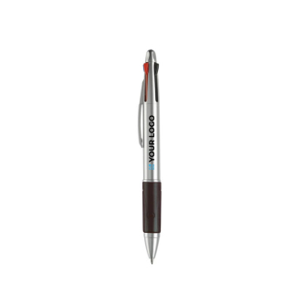 Multifunctionele pen 4-in-1 met gekleurde grip met jouw bedrukking