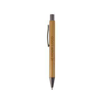 Bamboe pen met metalen clip en jumbo vulling met blauwe inkt