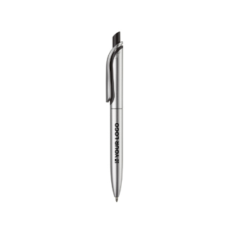 Gemetalliseerde plastic pen met clip en blauwe jumbo navulling