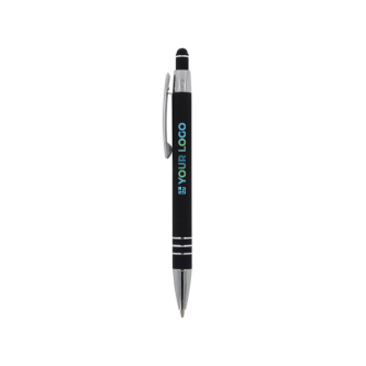 Aluminium pen met soft-touch afwerking en 3 zilveren ringen met jouw bedrukking