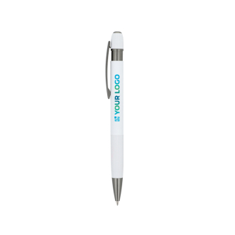 Aluminium klikpen met verticale strepen, blauwe inkt
