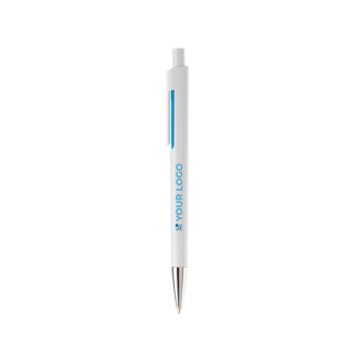 Witte plastic pen met subtiele kleurdetails met jouw bedrukking