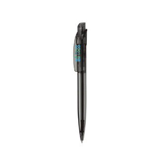 Transparante plastic pen met vierkante clip gemaakt in de EU met jouw bedrukking