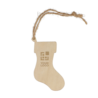 Houten kerstornament in de vorm van een sok