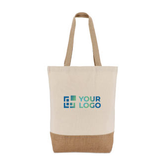 Katoenen tas met bodemvouw en jute handvatten 320 g/m²