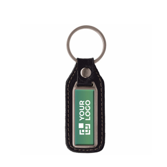 Rechthoekige metalen sleutelhanger om te personaliseren met leer met jouw bedrukking