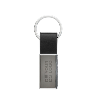 Elegante sleutelhanger in zwart van gerecycled leer en zinklegering