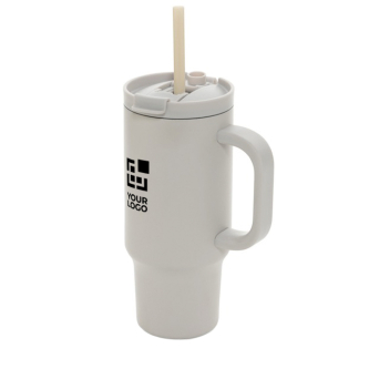 Thermobeker van gerecycled RVS met rietje en handvat 480 ml