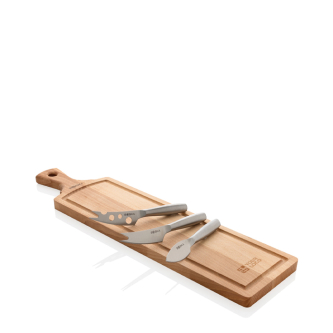 Kaasset met houten snijplank en messen Boska