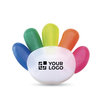 Een hand met 5 fluor kleuren