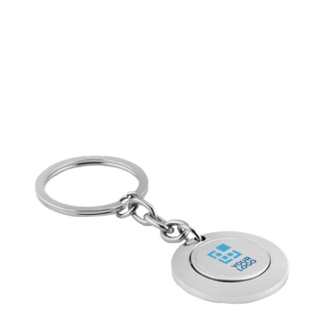 Sleutelhanger met winkelwagenmuntje kleur glanzend zilver