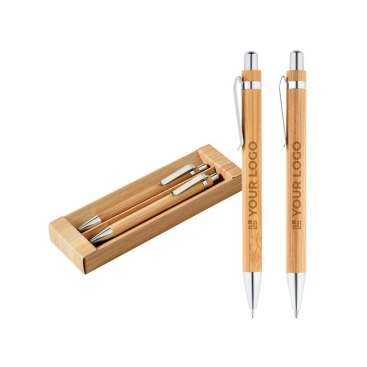 Milieuvriendelijke pen en potloodset met blauwe inkt Bamboo