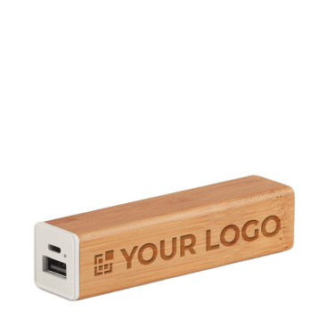 Ecologische powerbank van bamboe weergave met jouw bedrukking