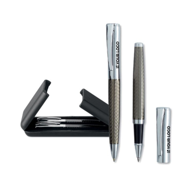 Schrijfset met balpen en rollerpen kleur titanium