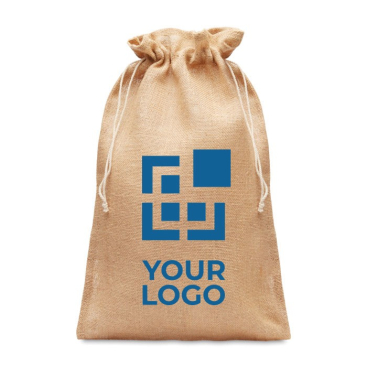 Grote jute tas bedrukken met koordsluiting weergave met jouw bedrukking