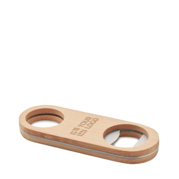 Stalen reclame flesopener kleur hout
