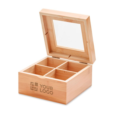 Bamboe theedoos met glazen deksel kleur hout