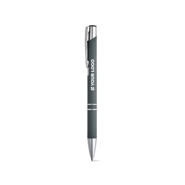 Goedkope aluminium pen met rubberen afwerking en zwarte inkt Glober