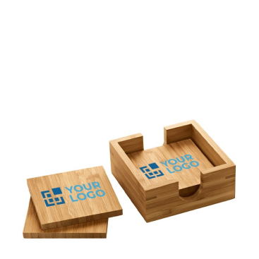 Set met 4 bamboe onderzetters voor reclame weergave met jouw bedrukking