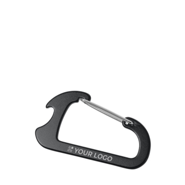 Musketonhaakvormige sleutelhanger& opener weergave met jouw bedrukking