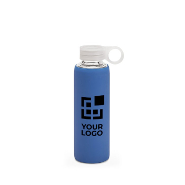 Sportieve glazen waterfles met logo weergave met jouw bedrukking