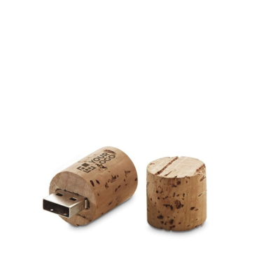 Kurkvormige USB stick relatiegeschenk weergave met jouw bedrukking