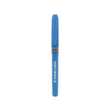 BIC® markeerstiften met logo en breed profiel kleur blauw