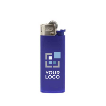 Compacte BIC® aansteker met logo kleur marineblauw weergave met bedrukt logo