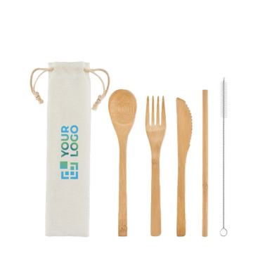 Bamboe bestekset als relatiegeschenk kleur beige