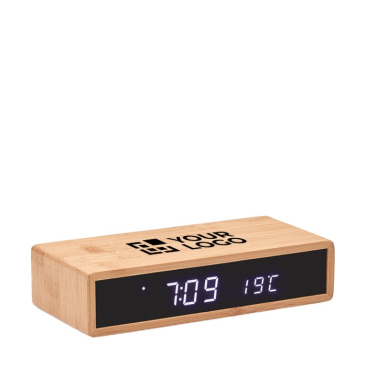 Draadloze oplader met logo en wekker kleur hout