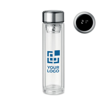 Glazen bedrukte drinkfles met thermometer