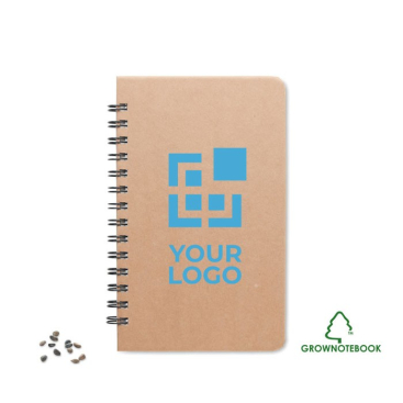Eco A5 notitieblok met logo en zaadjes kleur beige