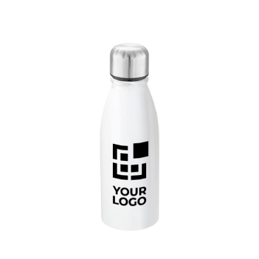 Metalen waterfles met logo en schroefdop kleur zwart