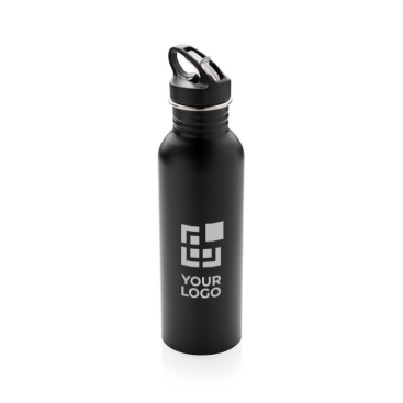Metalen waterfles met logo en drinktuit weergave met jouw bedrukking