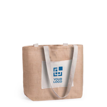 Jute shopper bedrukken met katoenen voorvak weergave met jouw bedrukking