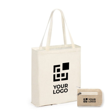 Katoenen opvouwbare tas met jute basis bedrukken 110 g/m2 jute